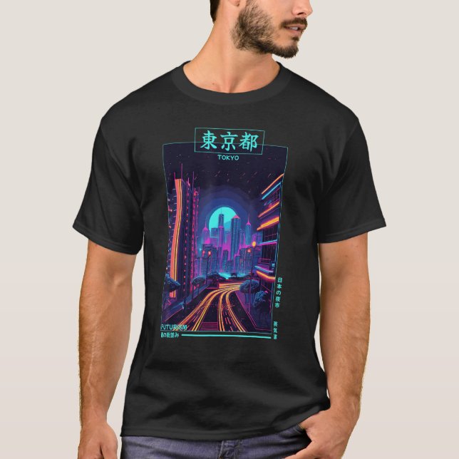 Retro Japansk vaporwave City Cyber Futurism Aesth T Shirt (Framsida)