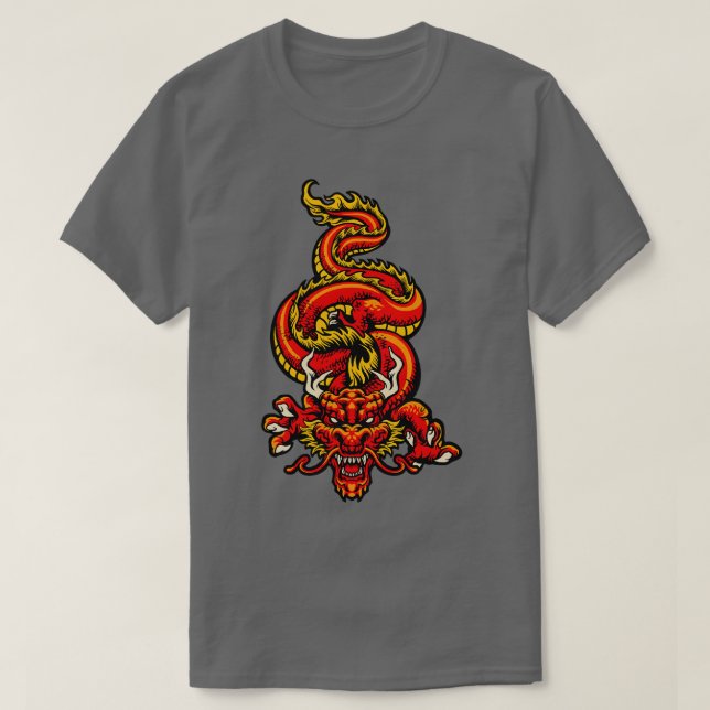 Retro Japanska Dragon T Shirt (Design framsida)