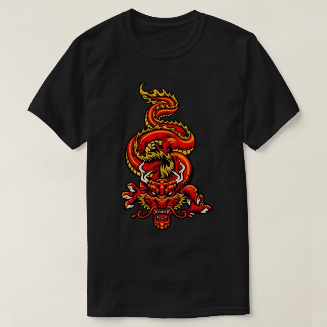 Retro Japanska Dragon T Shirt (Design framsida)