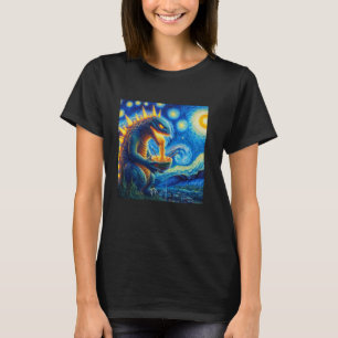 Retro Japanska Kaiju Eating Ramen Starry Natt Par T Shirt