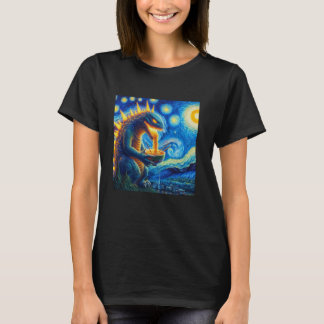 Retro Japanska Kaiju Eating Ramen Starry Natt Par T Shirt