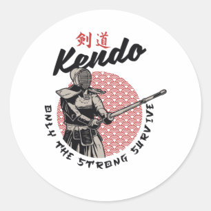 Retro Japanska Kendo - Endast den starka Överlev Runt Klistermärke