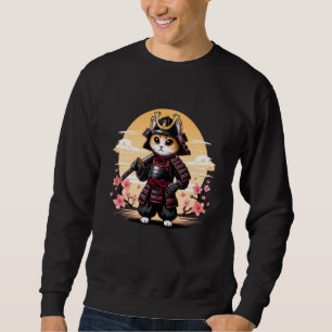 Retro Japanskt Kat Samurai Ninja Art Kattdjur Samu Lång Ärmad Tröja