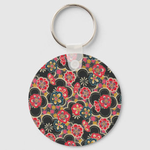 Retro japanskt KimonoOrigami SakuraFlower mönster Nyckelring