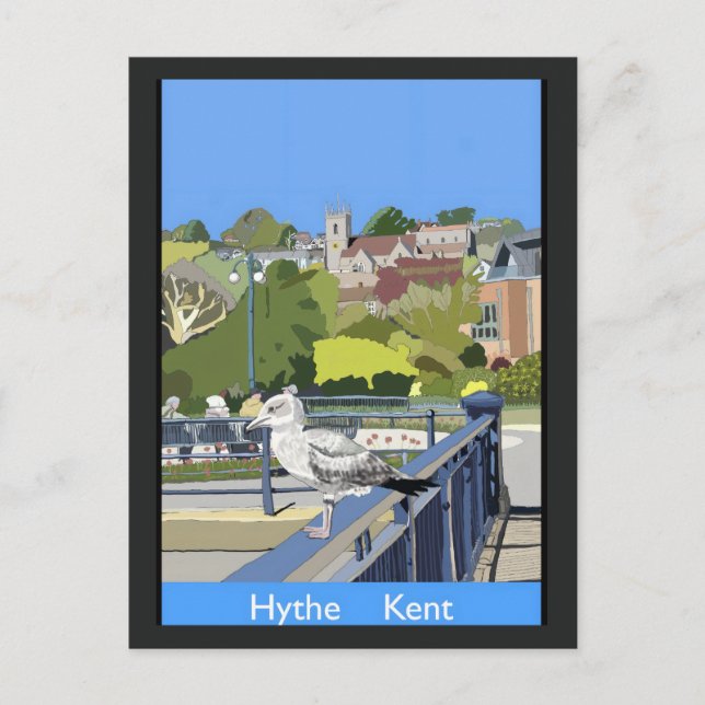 Retro järnvägsstil vykort av Hythe Kent England (Framsida)
