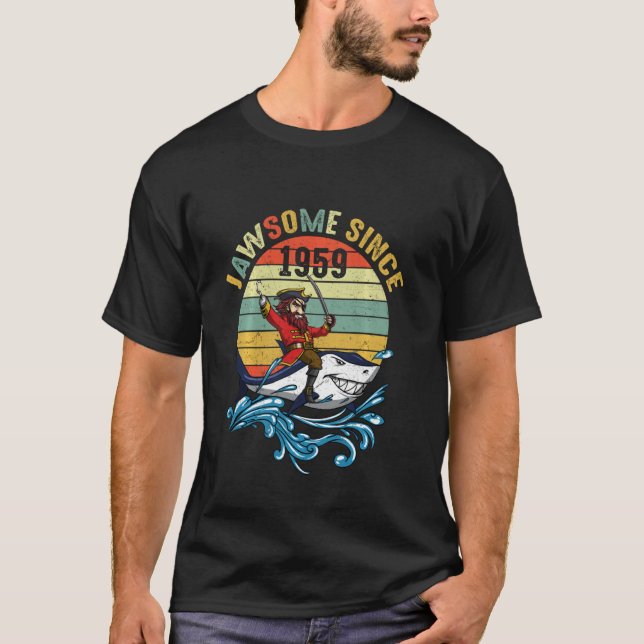 Retro Jawsome 1959 60 Birthday Pirat Shark T Shirt (Framsida)