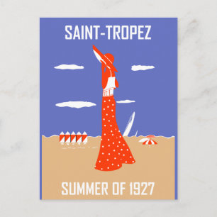 Retro jazz age Saint Tropez Sommarstrand mode Vykort