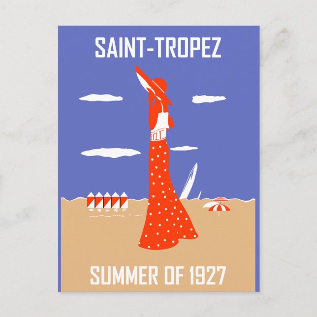 Retro jazz age Saint Tropez Sommarstrand mode Vykort (Framsida)