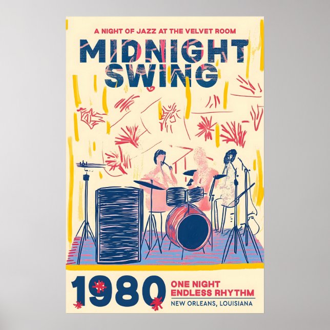 Retro Jazz Band Poster 1980s New Orleans Music Art (Framsidan)