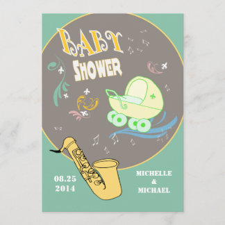 Retro Jazz kopplar ihop baby shower Inbjudningar