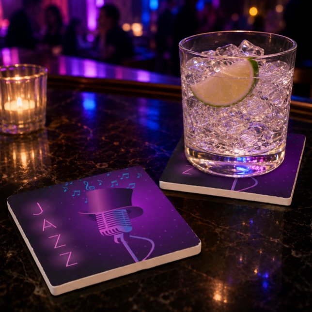 Retro Jazz Stone Coaster med mikrofon, topp hatt  Stenunderlägg (Skapare uppladdad)