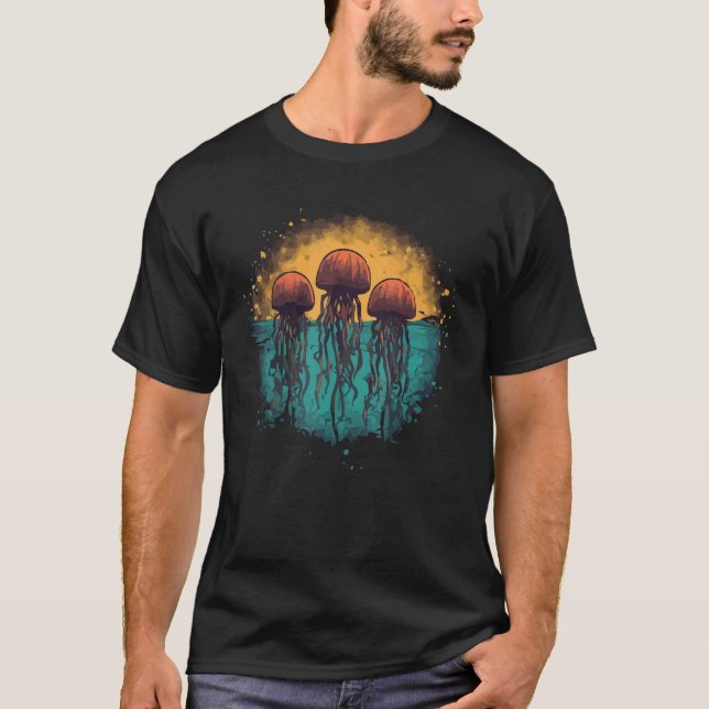 Retro Jellyfish Ocean Lovers Sea Creature Graphic  T Shirt (Framsida)