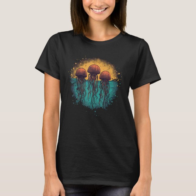 Retro Jellyfish Ocean Lovers Sea Creature Graphic  T Shirt (Framsida)