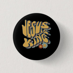Retro Jesus är Kung Christian Groovy Retro Hippie Knapp
