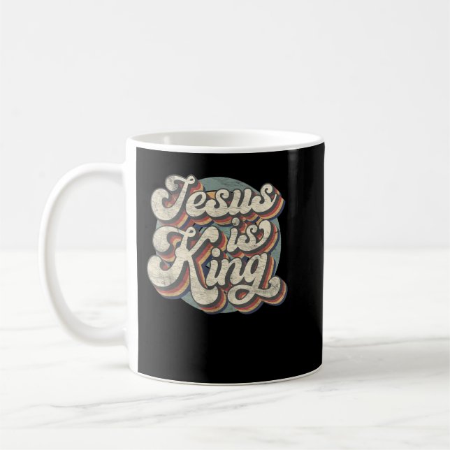 Retro Jesus är Kung, den kristna bibeln Religiösa  Kaffemugg (Vänster)