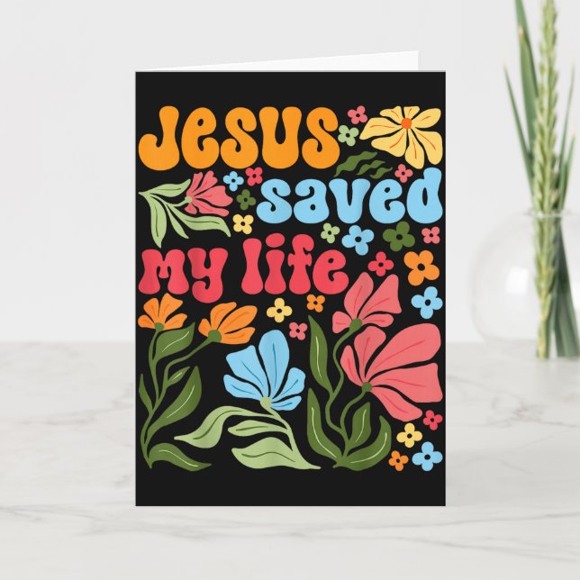 Retro Jesus Christus Räddade Mitt Liv Boho Blommig Kort (Framsida)