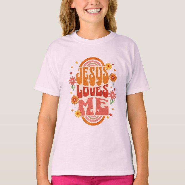 Retro “Jesus Loves Me” Christian Art – Groovy Fait T Shirt (Framsida)