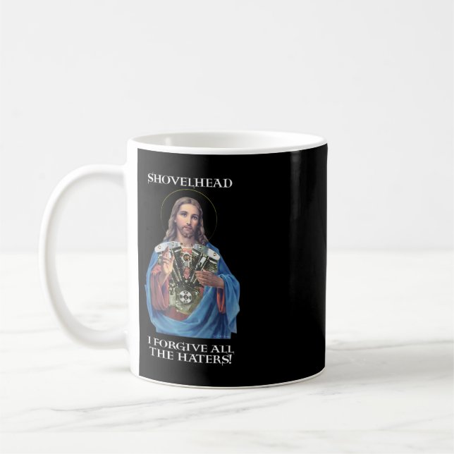 Retro Jesus Shovelhead, jag förlåter alla hatare B Kaffemugg (Vänster)