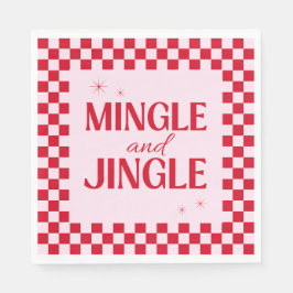 Retro Jingle And Mingle Christmas Checkerboard Red Pappersservett
