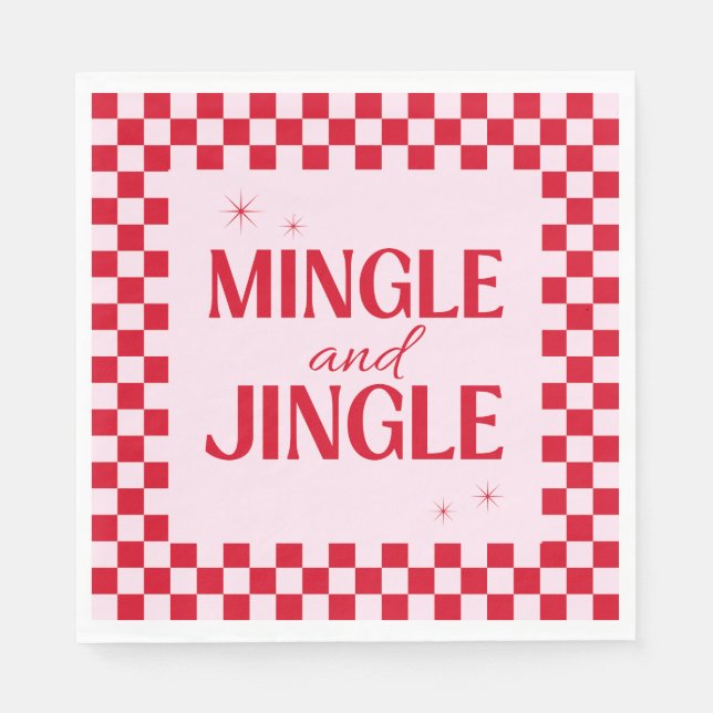 Retro Jingle And Mingle Christmas Checkerboard Red Pappersservett (Framsidan)