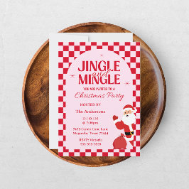 Retro Jingle And Mingle Jul Kotcheckad Röd Inbjudningar
