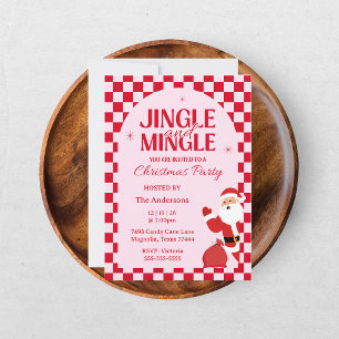 Retro Jingle And Mingle Jul Kotcheckad Röd Inbjudningar