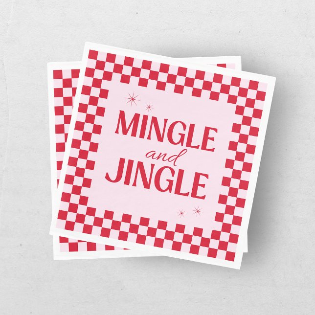 Retro Jingle And Mingle Julrutiga Röda Schackbräde Pappersservett (Skapare uppladdad)