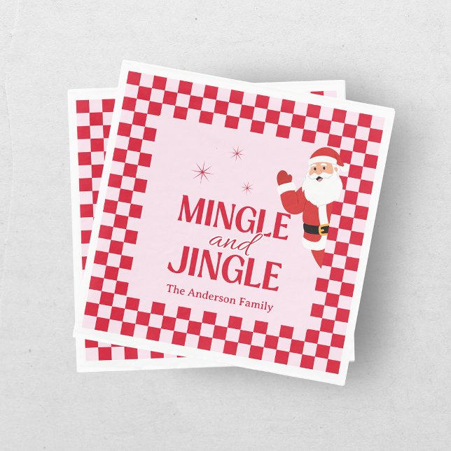 Retro Jingle And Mingle Julrutiga Röda Schackbräde Pappersservett (Skapare uppladdad)