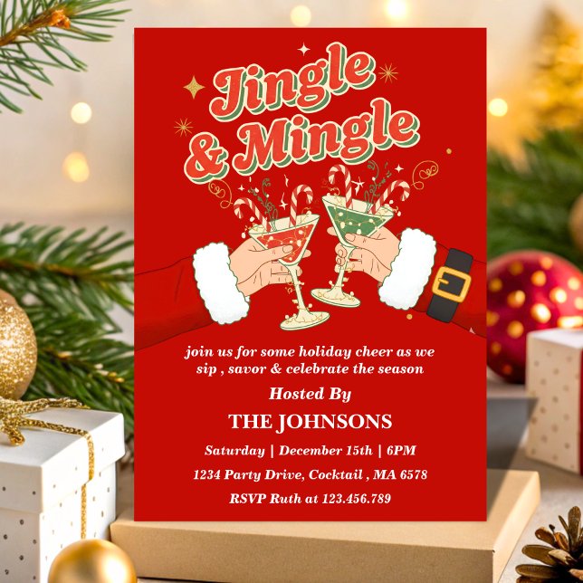 Retro Jingle & Mingle Editable Christmas Party Inbjudningar (Skapare uppladdad)