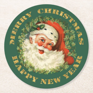 Retro Jolly gammal Santa och kran Underlägg Papper Rund