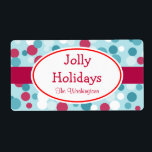 Retro Jolly Helgdagars-etiketter Fraktsedel<br><div class="desc">Blå och bär röda prickar ge denna skylt visar julen stil. Anpassa den här etiketten genom att ändra texten till kostym efter dina behov. Använda den här söta vintagen stil-etiketten på julklappar,  presentsäckar,  hantverksskor,  matbehållare,  julkakor osv.. - Formgivningen kommer från originalteckningen.</div>