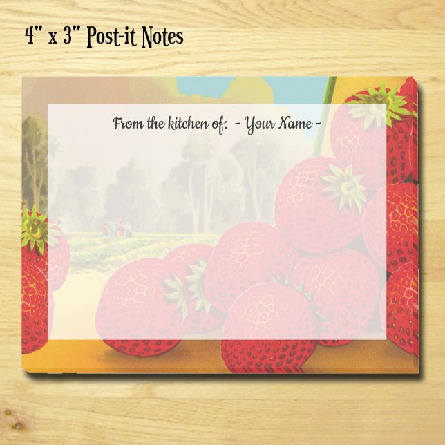 Retro Jordgubbslåda Konst Redigerbar  Post-it Block (Retro Strawberry Farm Custom Post-it Notes)
