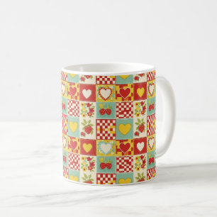 Retro jordgubbssammet blommönster kaffemugg