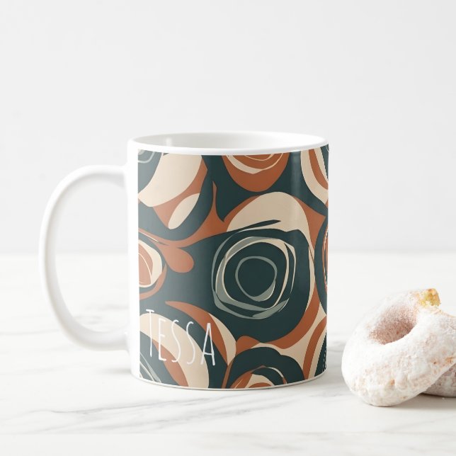 Retro jordnära virvelmönster Mid-Century Modern Kaffemugg (Med munk)