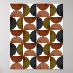 Retro jordton geometrisk halvmåne poster