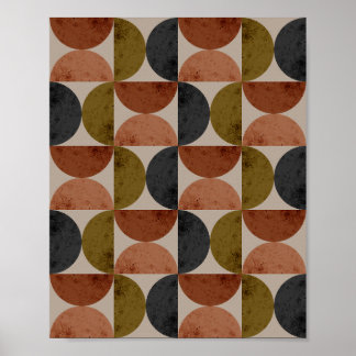 Retro jordton geometrisk halvmåne poster