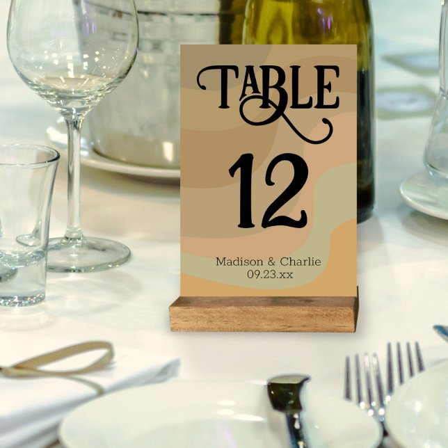 Retro Jordton Virvlar Bröllop Bordsnummer (In Situ on Stand at Table)