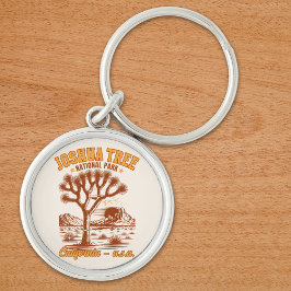 Retro Joshua Tree Illustration in Ochre Red Rund Silverfärgad Nyckelring