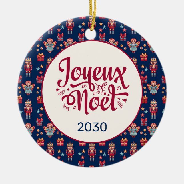 Retro Joyeux Noel Julgransprydnad Keramik (Framsidan)