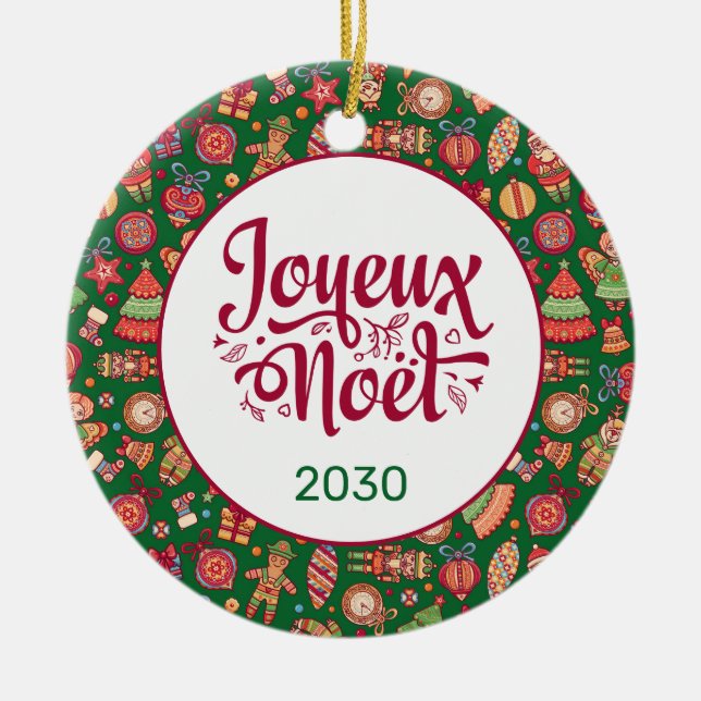 Retro Joyeux Noel Personlig Julgransprydnad Keramik (Framsidan)