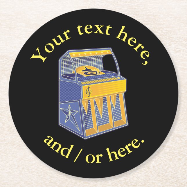 Retro Jukebox Underlägg Papper Rund (Framsidan)