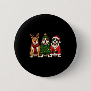 Retro jul amerikansk Bully tomte ren hund Knapp