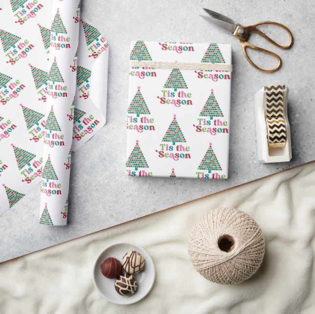 Retro Jul är säsongen Ljus Holiday Julgran Presentpapper (Hantverk)