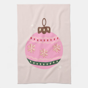 Retro jul Bauble Rosa Helgdag Kökshandduk