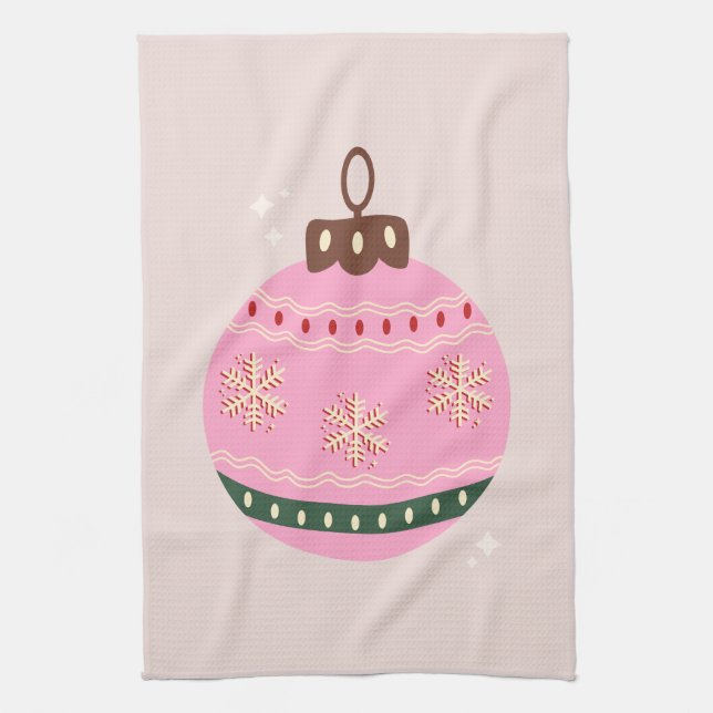 Retro jul Bauble Rosa Helgdag Kökshandduk (Vertikal)