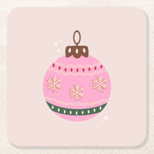 Retro jul Bauble Rosa Helgdag Underlägg Papper Kvadrat