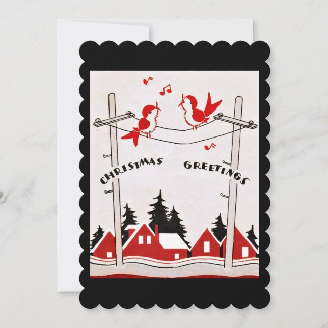 Retro jul Birds Holiday Greetings Julkort (Framsida)