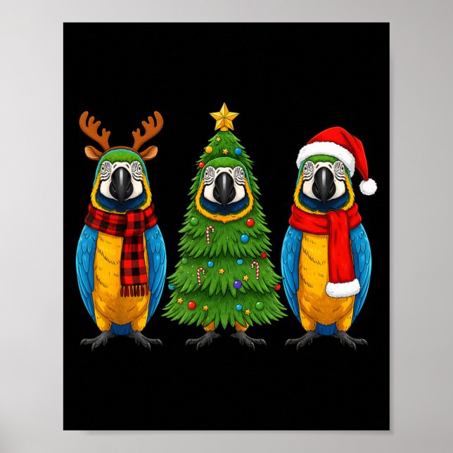Retro jul blå och gul ara papegoja tomte poster (Framsidan)