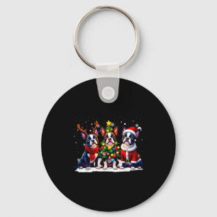 Retro jul Boston Terrier Tomte Ren Hund Nyckelring