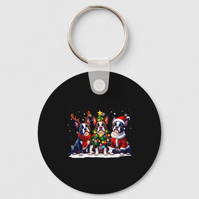 Retro jul Boston Terrier Tomte Ren Hund  Nyckelring (Framsida)
